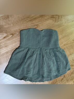 American Eagle Outfitters Olive Green Strapless Peplum Top